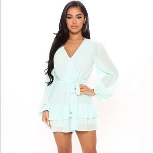 Fashion Nova Pretty Pleat Romper in Mint S